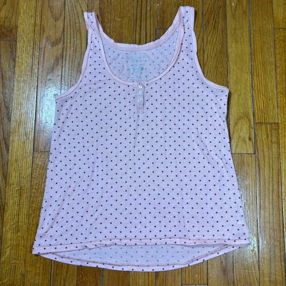 Vintage Y2K American Eagle Henley tank top pink with polka dots size Medium